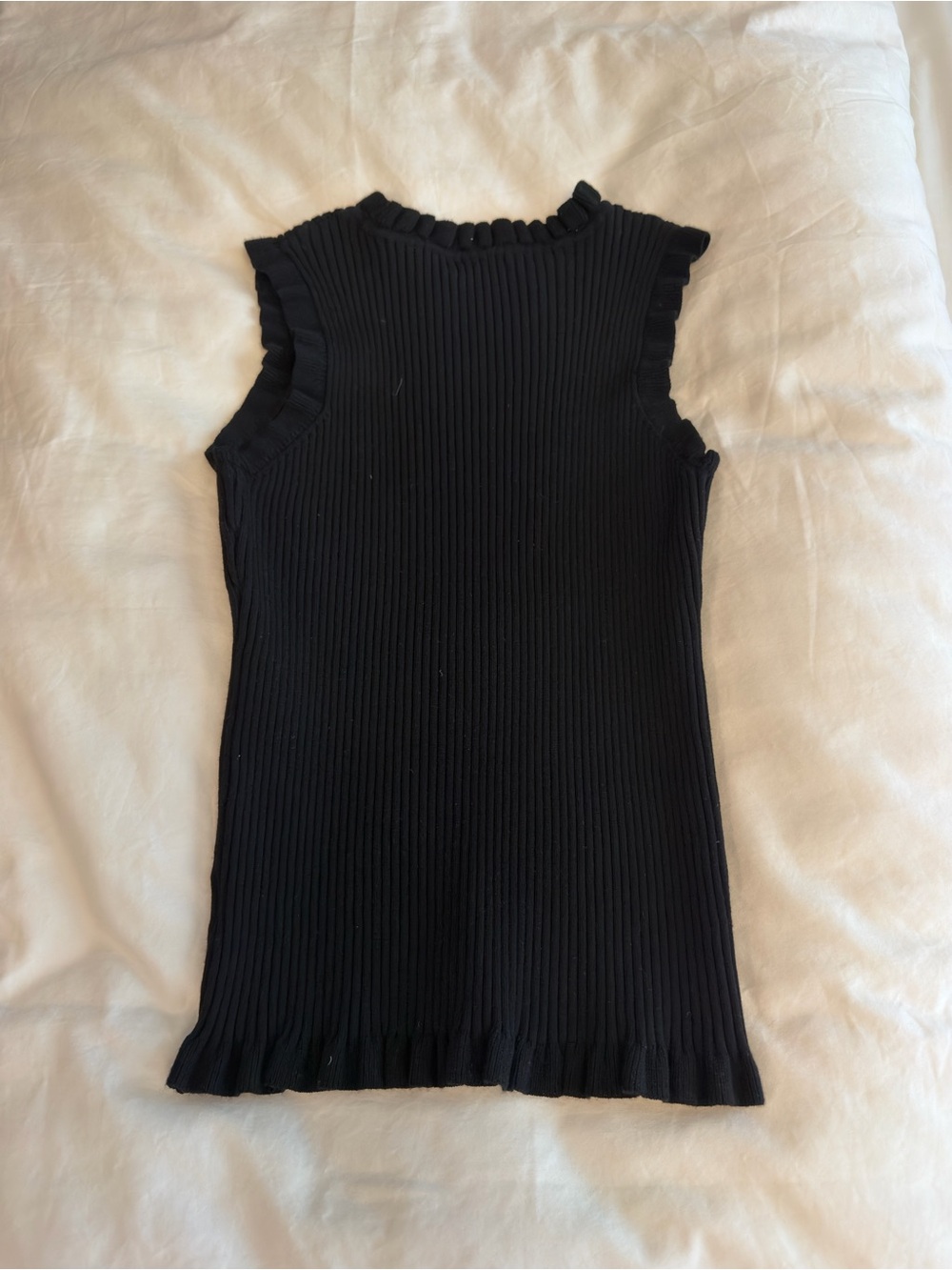 Milly Minis Black Ribbed Ruffle-Trim Tank Top - Picture 4 of 4